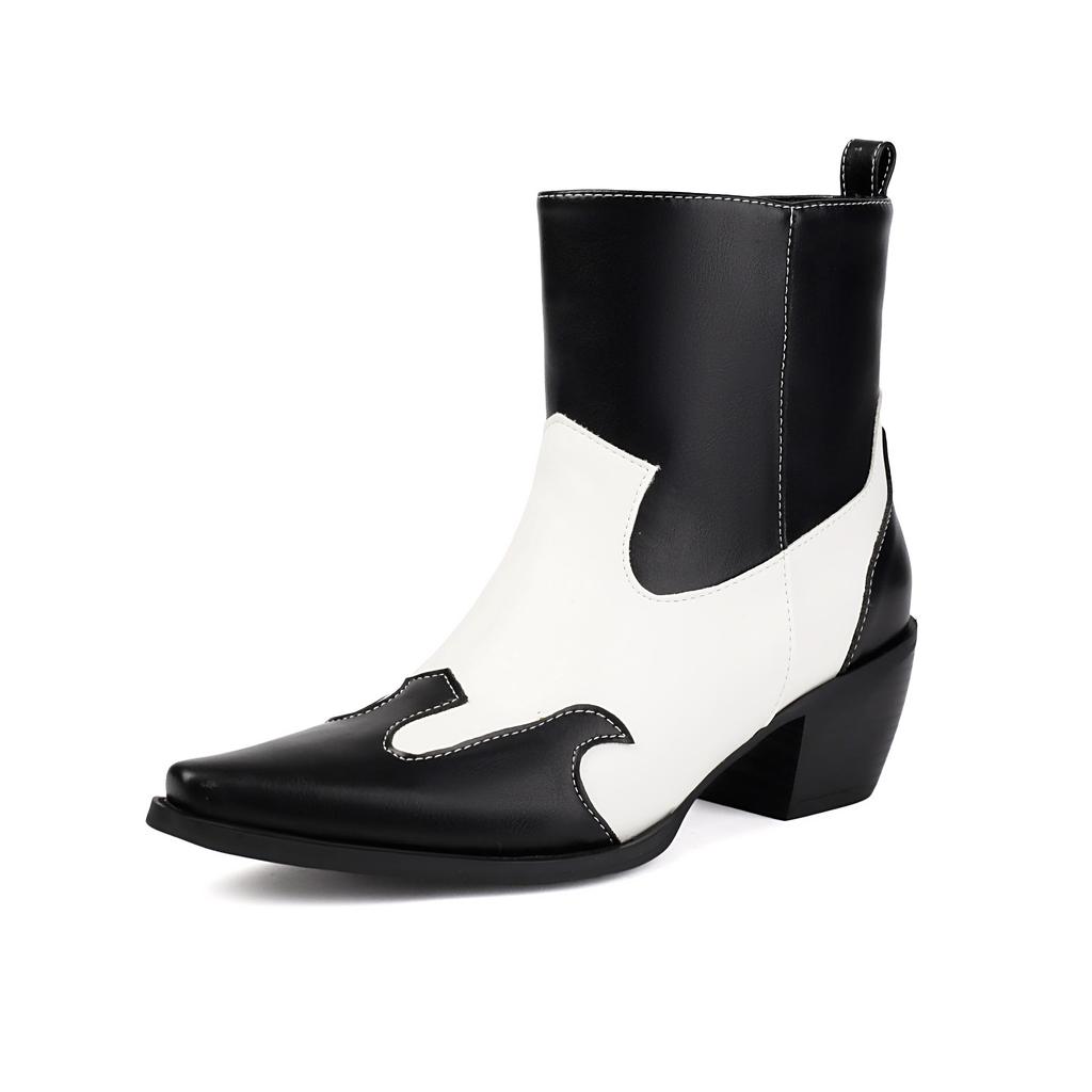 Krazing Po Polyurethane PU Winter Pointed Toe Size 33 Western Boots Size 43 Mixed Color Chunky Heels Ankle Boots