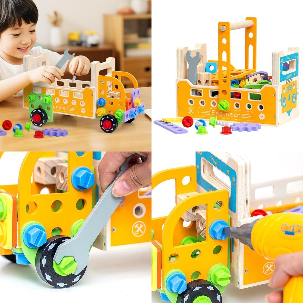 Childrens Wooden Puzzle Tool Car With Screw Nuts Set For Early Education And Development