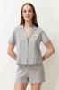 Women's Fashion New Pajama Set Cinnamon 100% Cotton Teddy Bear Embroidered Shirt-Shorts Knitted Pajama Set