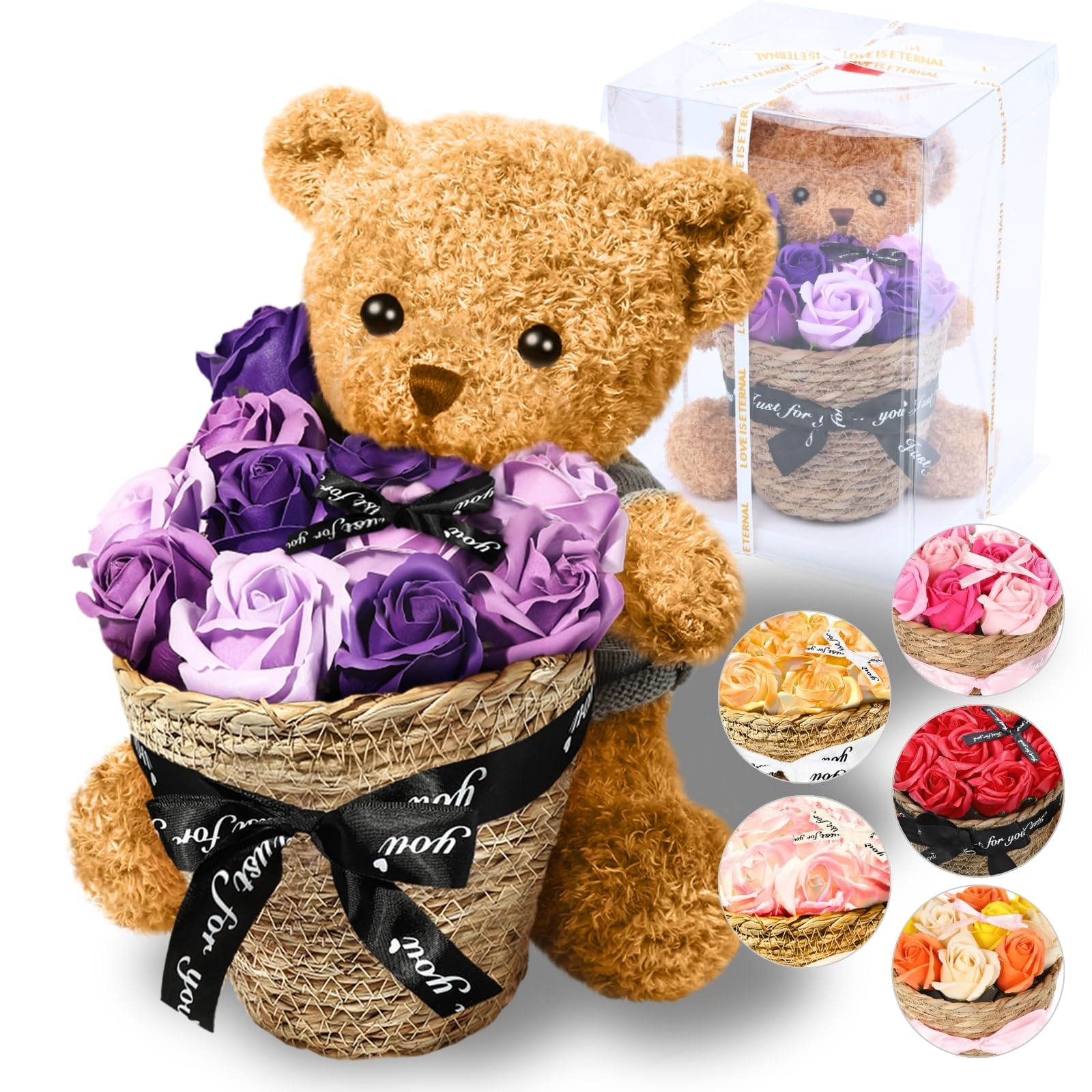 

Подарок на день рождения в виде мыльного цветка и плюшевый медведь в знак уважения к старшим, популярный рождественский подарок для женщин [Медведь-роза] [ForeverFlowers Purple]