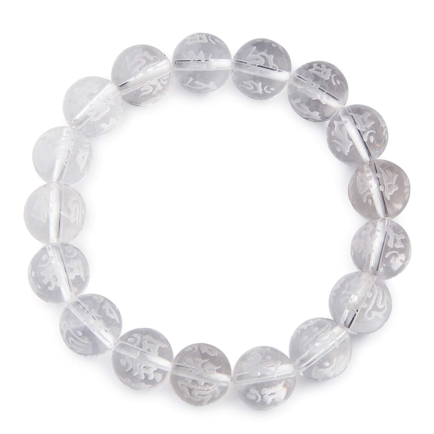 

Sanskrit character carved natural genuine crystal 12mm prayer beads bracelet natural stone power stone [Sekki] men s [b052] чистий