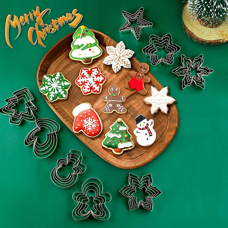 5Pcs Christmas Cookie Cutter Set Stainless Steel Christmas Themed Shape Cookie Mold Biscuit Cutters DIY Baking Tool Navidad Gift