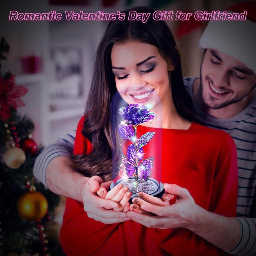 Rosblomma Gåvor ,Färgglad Regnbåge Konstgjord Blomma Ros Lyser Upp Ros i Akrylkupa,Kvinnor