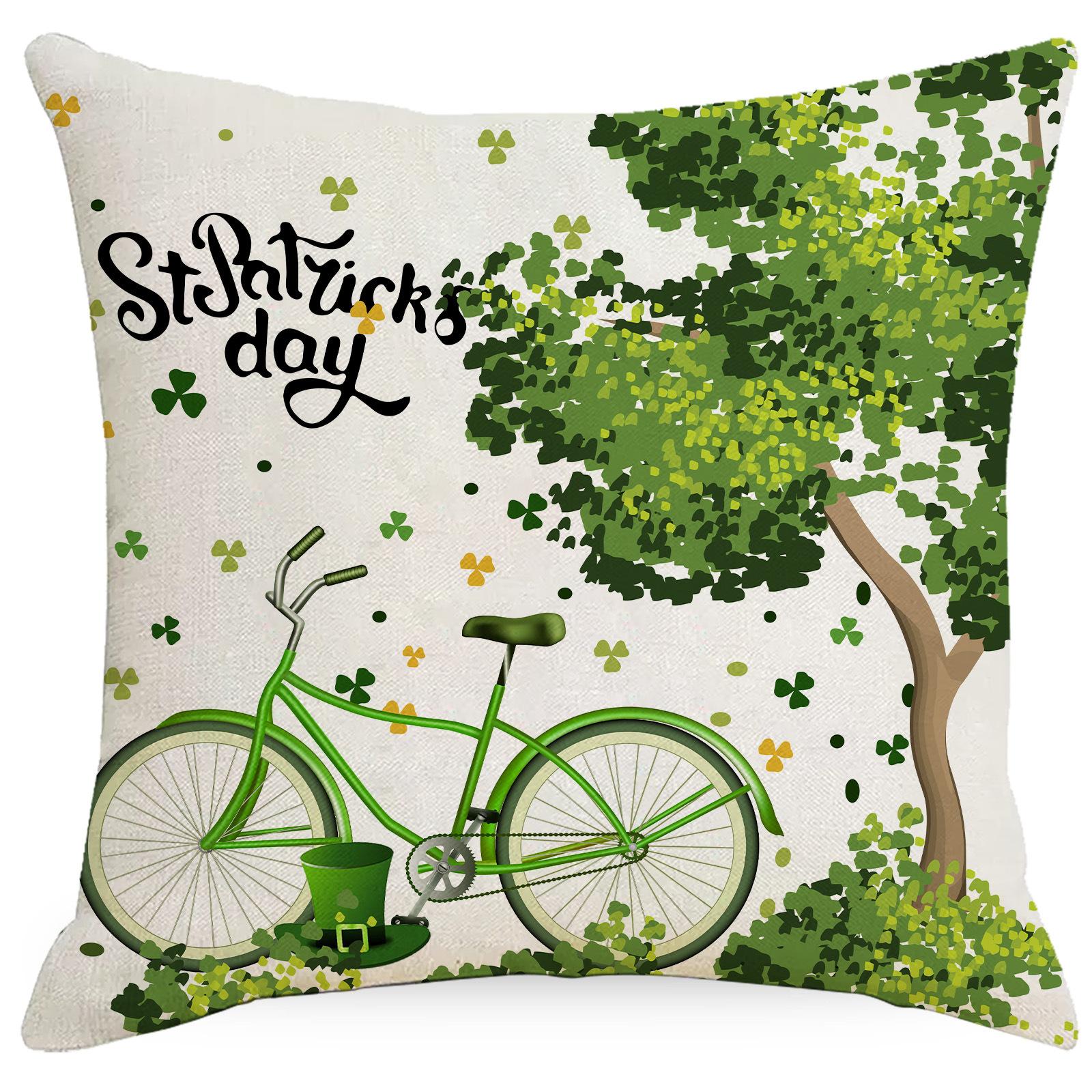 

St. Patrick s Day Four-leaf Clover Printed Linen Pillow Cover Festive Home Fabric Sofa Bedside Cushion 45 * 45Cm without pillow core