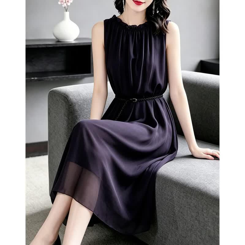 Demana 100% Silk French Sleeveless A-line Dress
