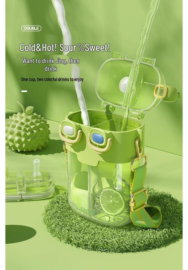 Dual-Chamber Creative Cartoon Straw Cup for Kids - Large Capacity