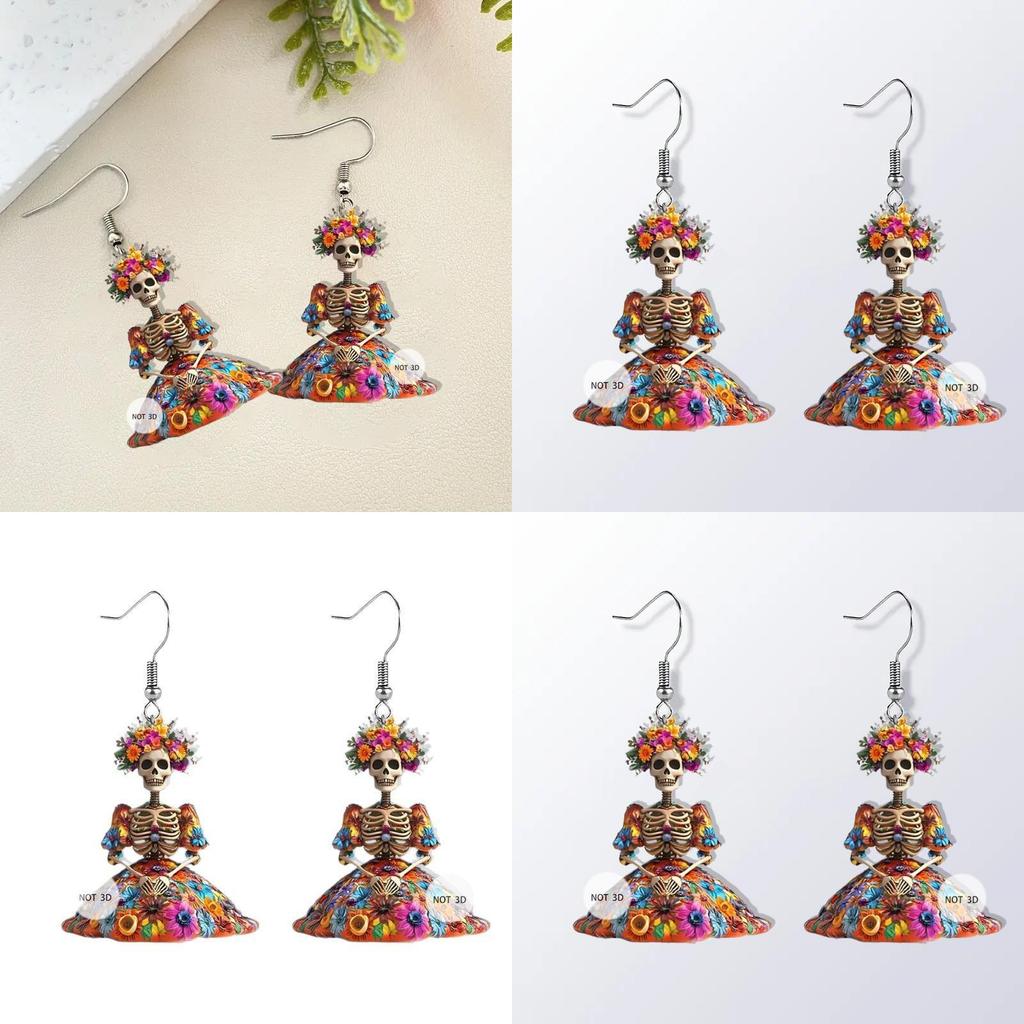 Halloween Flower And Skull Pattern Women Earrings For Womens Casual Party Jewelry