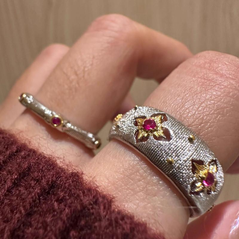 Fashionable French Style Diamond Cut Hollow Wide Ring For Women Adjustable Size