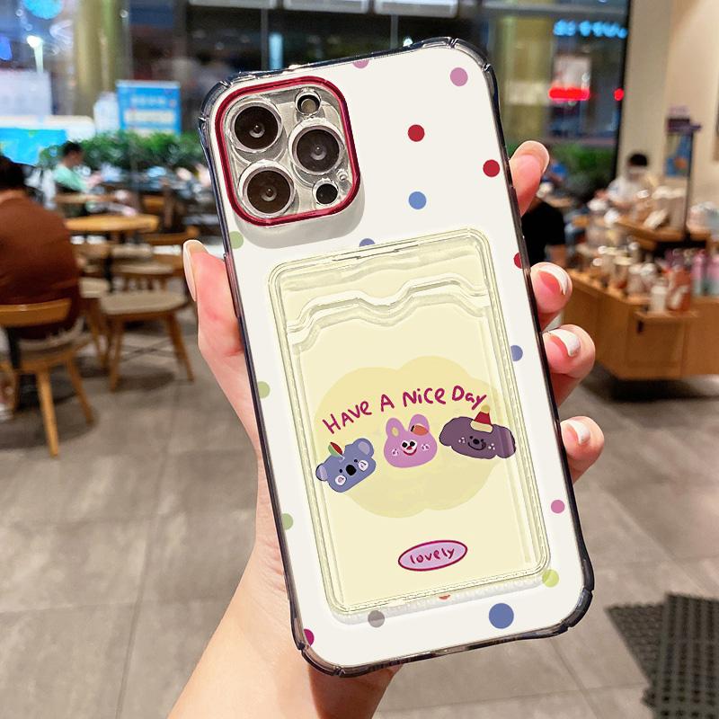 Pouzdro na telefon na kartu pro iPhone 11 13 XR 15 14 Pro Max iPhone 12 16 7 8 Plus XS Max Samsung S24 S23 A15 A55 A05 A54 Redmi 12 13C 13 9 Cartoon Protection