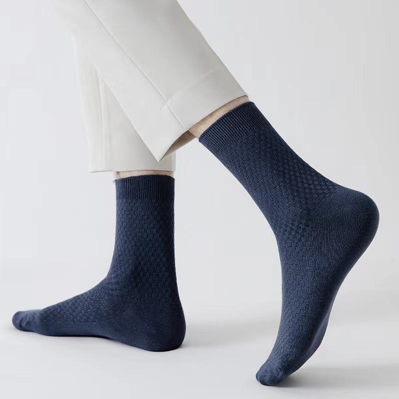 Men's Bamboo Fiber Odor-Resistant Summer Socks - Gray/Black Thin Mid-Calf Business Socks