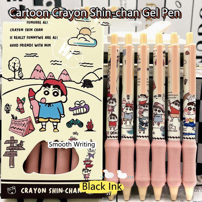 6Pcs Cartoon Crayon Shin-Chan Gel Pen Cute 0.5Mm Black Ink Quick-Drying Writing Smooth Pens Student Stationery Office Supplies