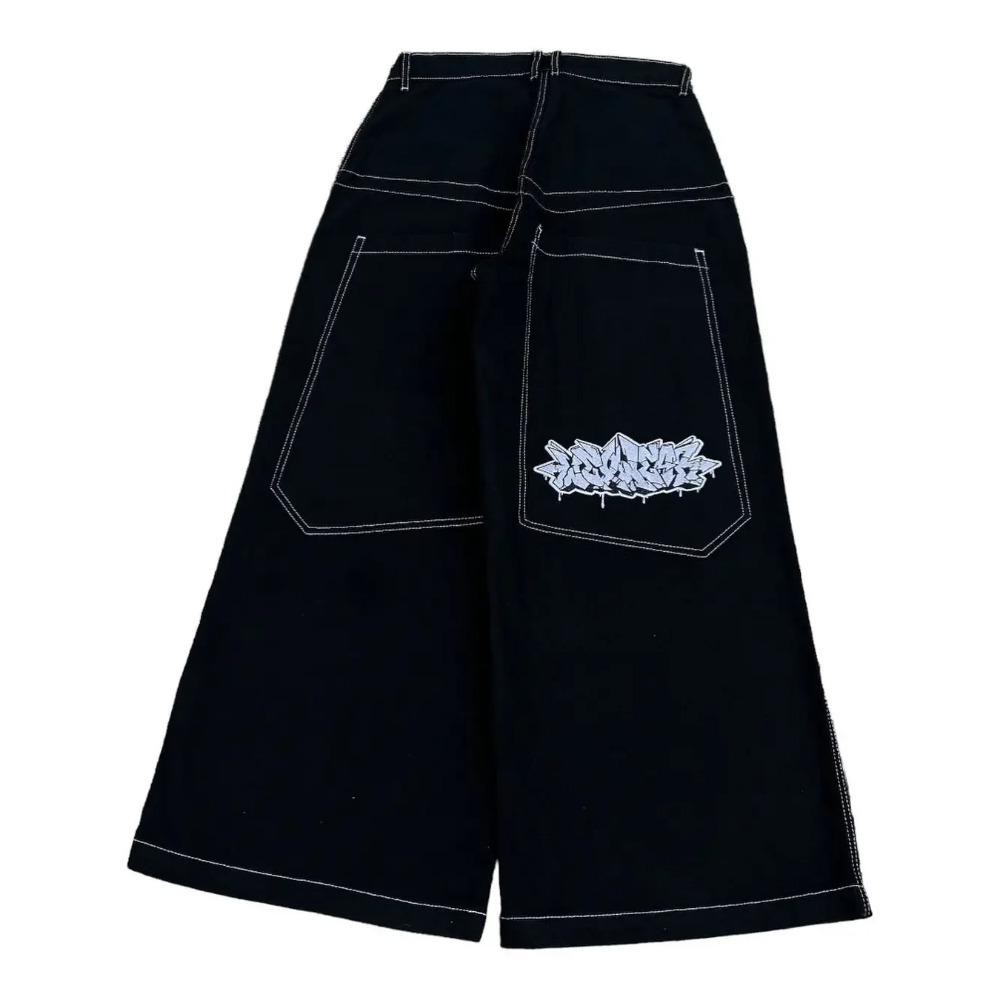 RogueWave Hip Hop Y2k Nuevo Color Wexwear Jeans Baggy Bordados Streetwear Jeans Hombre Mujer Cintura Alta Pantalón Ancho Harajuku Pantalones Negros