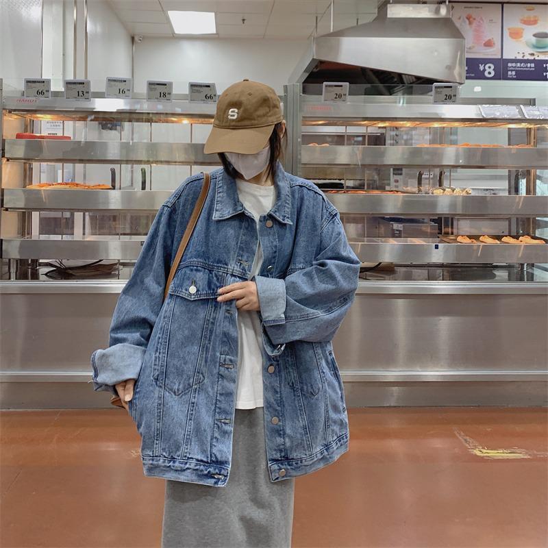 Women's Versatile Loose Denim Jacket - 2025 Spring/Autumn Retro High Street Style, Plus Size Available.