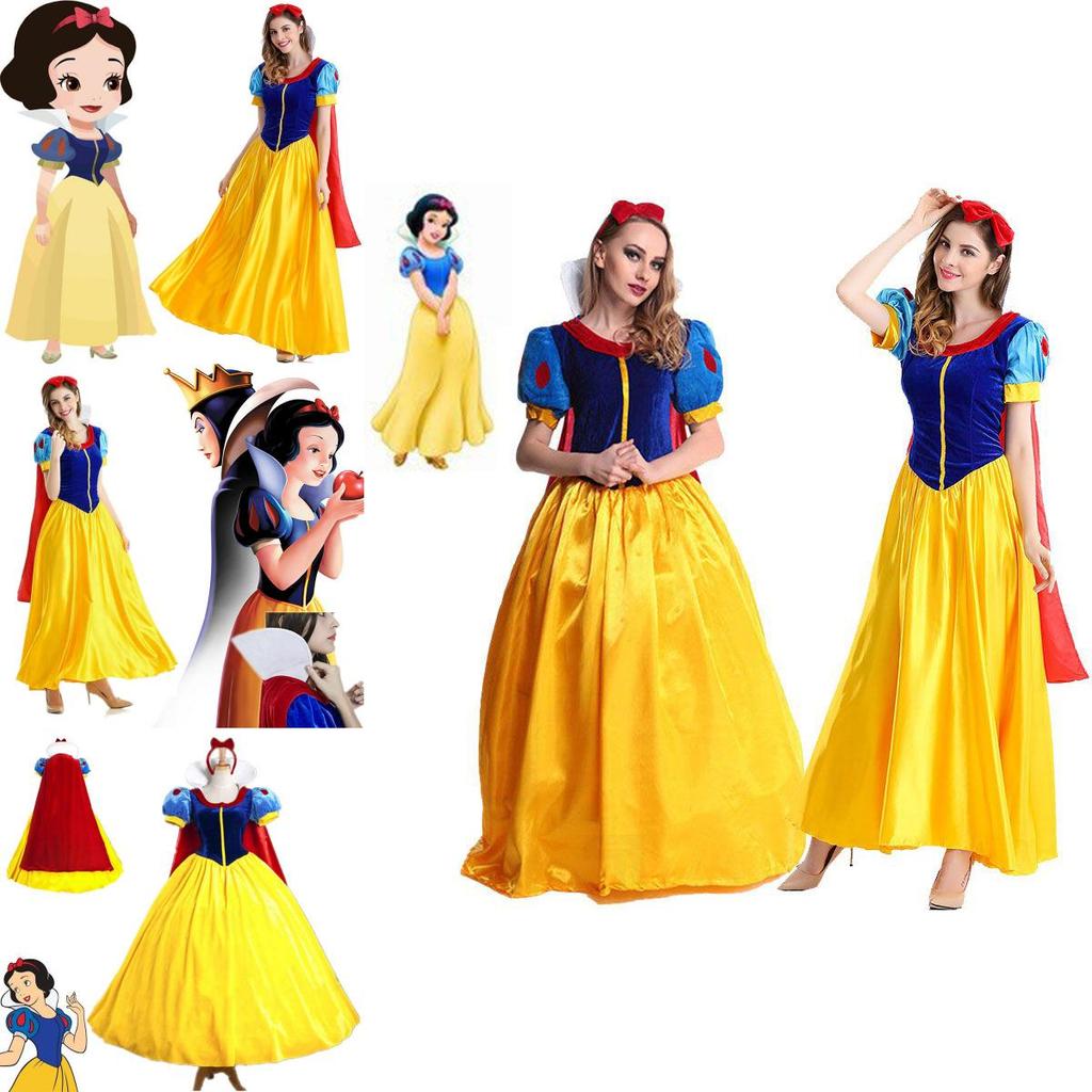 Enchanting Snow White Women Costume Princess Dress With Bustle And Headband For Halloween