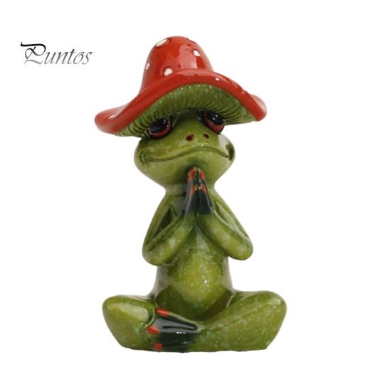 Lustige Schreibtischdekorationen Yoga-Pilz Frosch Figur, Kreative Harzstatue, Niedliche Sitzende Dekoration Grünes Ornament für Zuhause Büro Regal Tischplatte Dekoration
