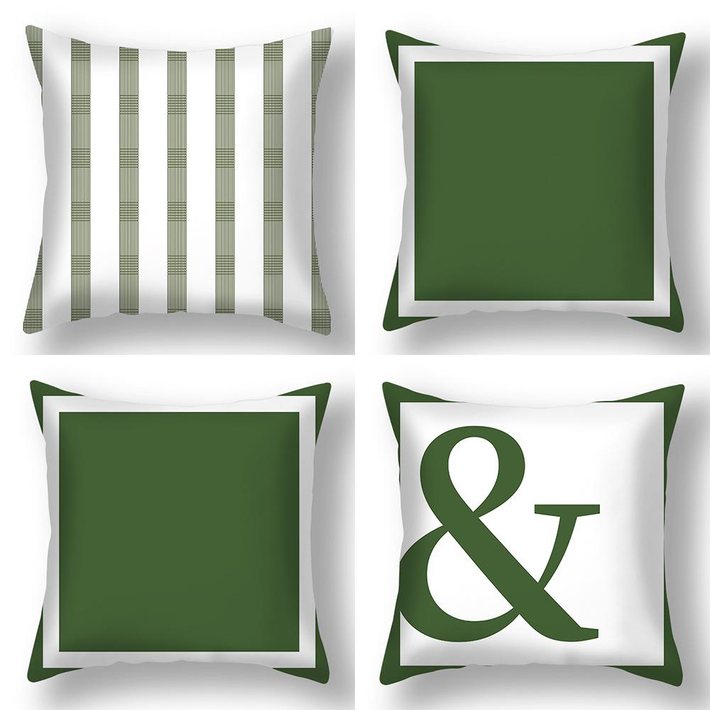 Light Luxury Green Short Plush Sofa Pillow Dark Green Geometric Pattern Pillow Bedside Cushion Cushion Pillow Cover