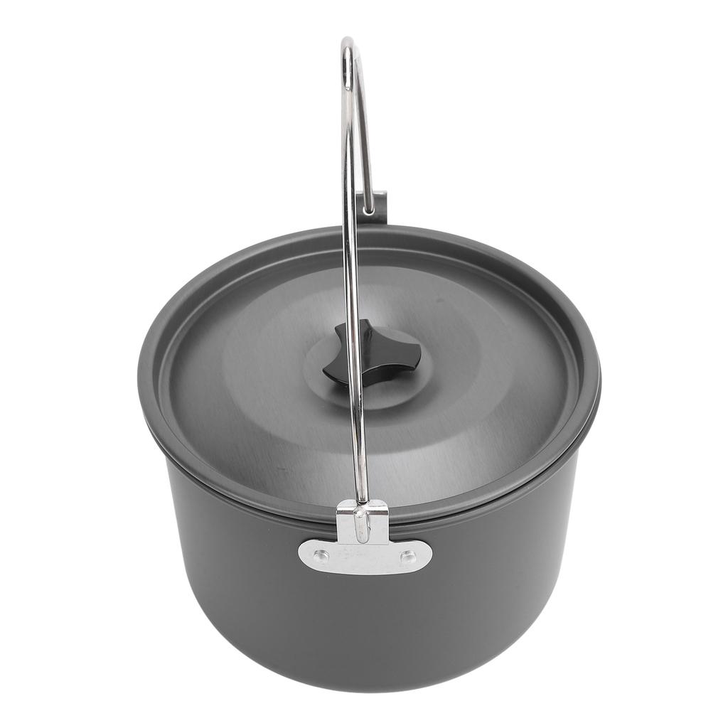 Large Capacity Aluminum Alloy Anti Stick Camping Hanging Pot, Multifunctional Portable Cooking Soup Water with Lightweight Design for Road Tr