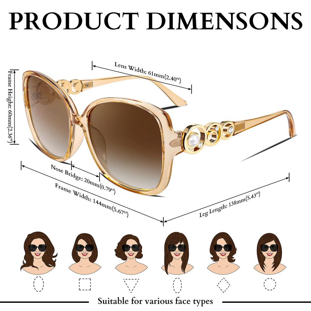 FEISEDY Polarized Pearl Sparkling Extra Large Fashion UV for B2821 Women's Sunglasses, Square, Frame, Designer, Protection, Sports, Fishing,