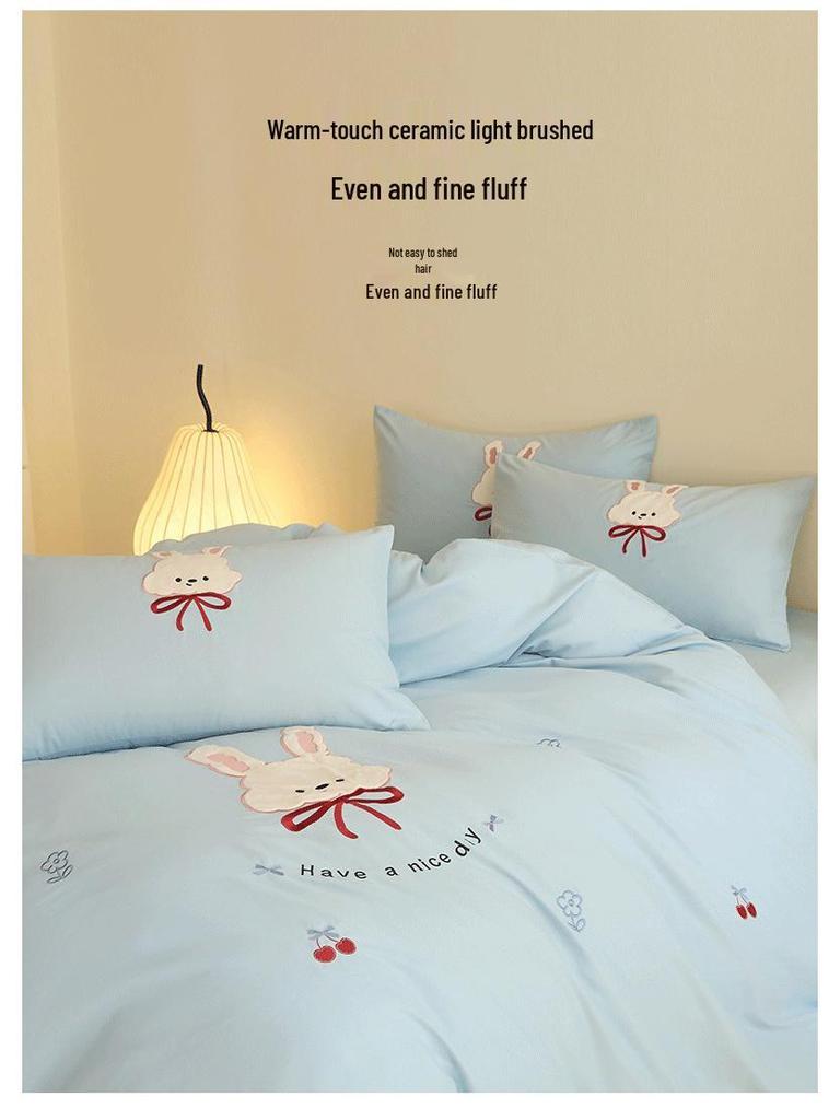 2026 Luxury Pure Cotton Embroidery Bedding Set - Four-Piece Brushed Cotton Duvet Cover & Sheets.