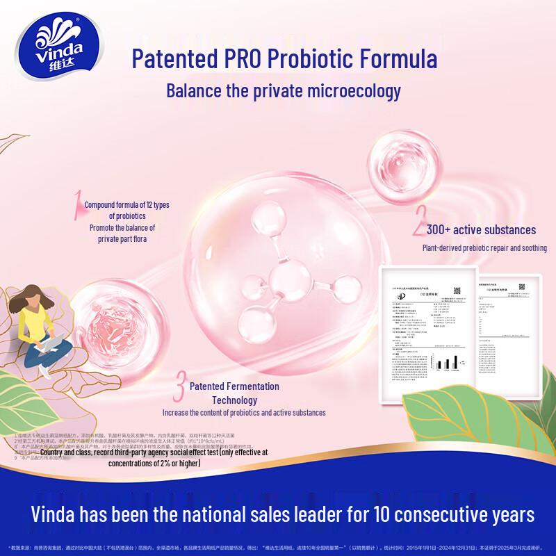 Vinda Probiotic Flushable Wet Wipes for Feminine Hygiene