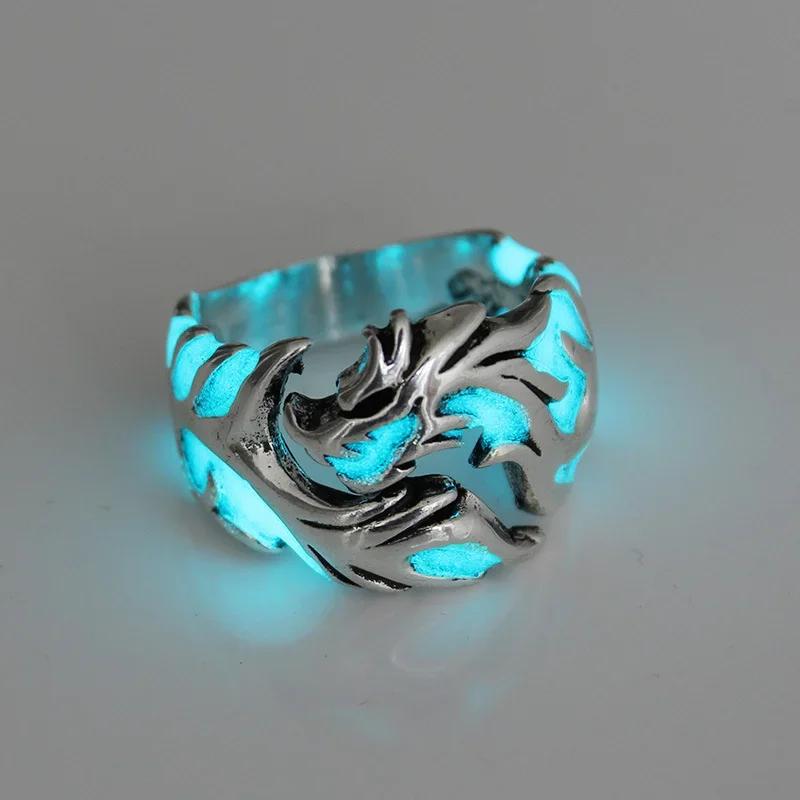 Punk Fashion Personality Luminous Dragon Rings Gothic Adjustable Men Rings Unique Boys Jewellery Vintage Halloween Wholesale