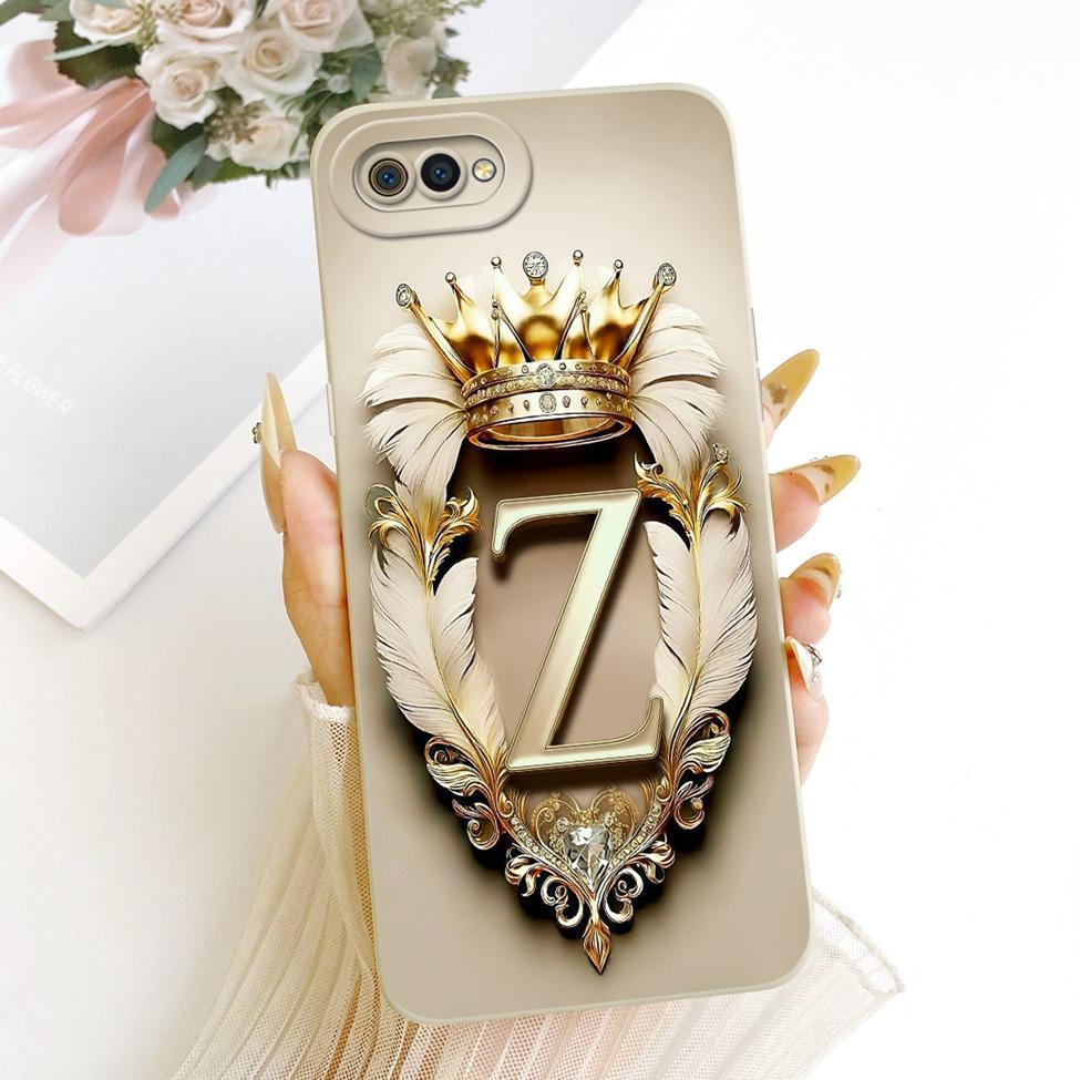 For Realme C2 Case Cover Luxury A-Z Letters Fashion Crown 2D Painted Silicone Casing For Realme RMX1941 RMX1945 RMX1943