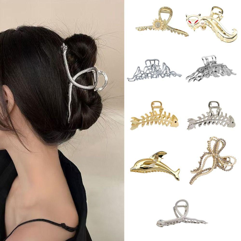 Hollow Design Hollow Hairpins Metal Material Rhinestones Flowers Hair Clips For Women