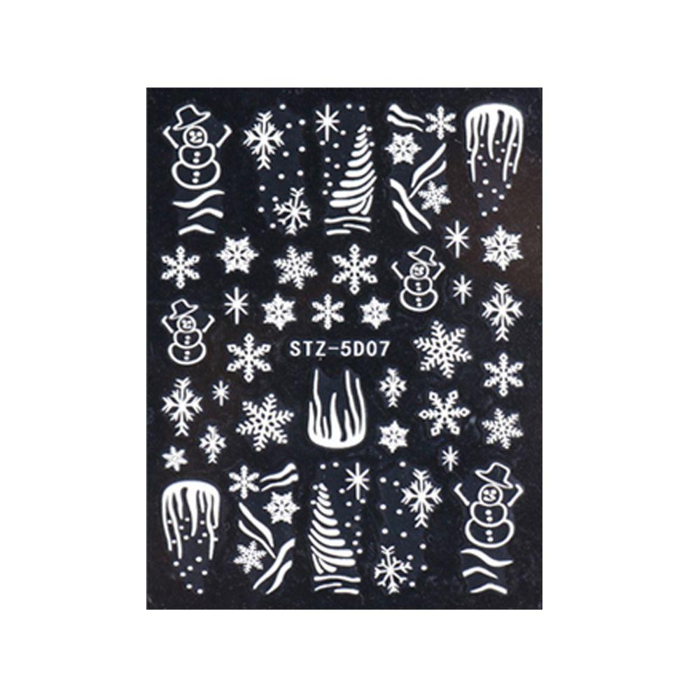 Nail Art Decorations Winter White New Year Design 5D Embossed Christmas Nail Sticker Snowflakes