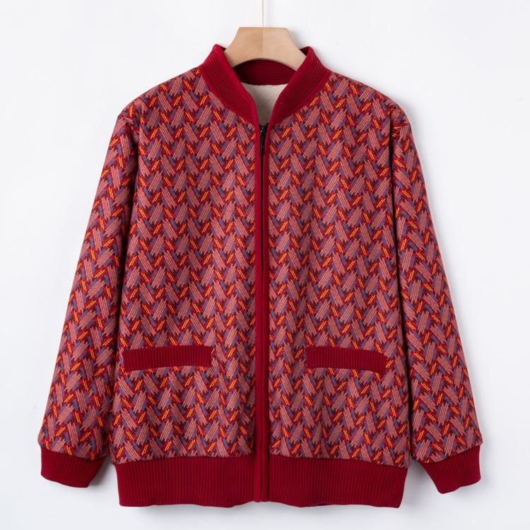 

Кардиган свитер бабушки Осень Плюс Вельвет Новый Вязаный Свитер 50 Лет 60 Мама Носит Среднего и Пожилого Возраста Повседневная Куртка 3XL красный