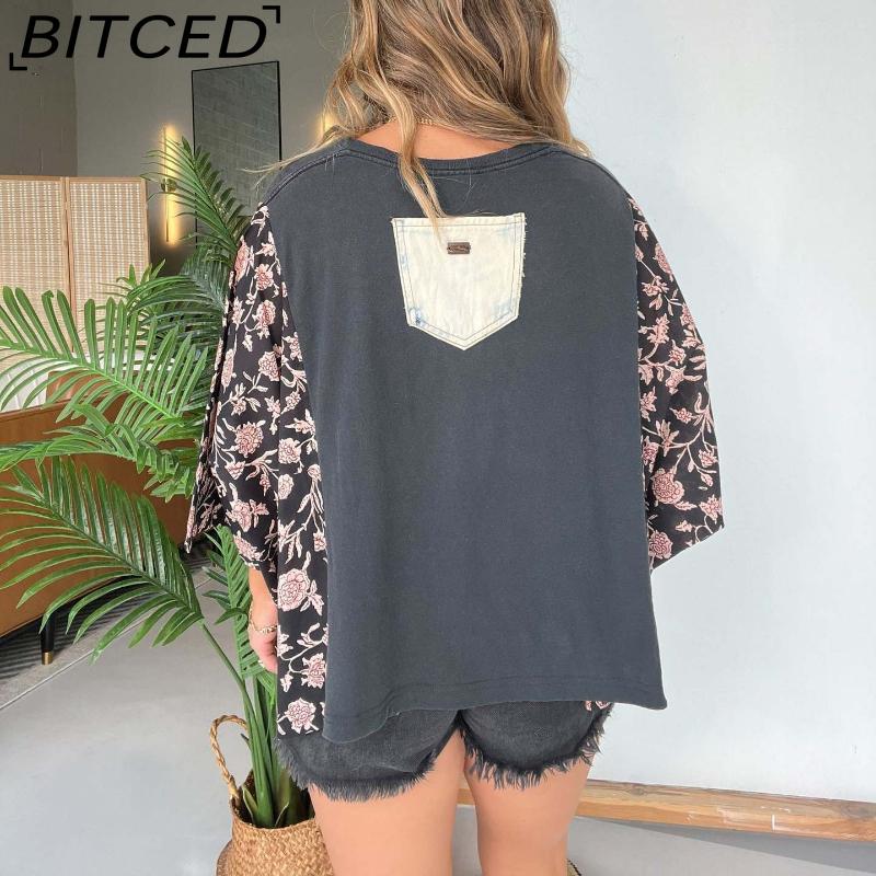 BITCED Women's Printed O-Neck Loose-Fit Casual Top