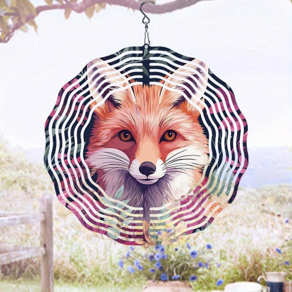 3D Metal Fox Wind Spinner Outdoor Garden Decor Rotating Wind Chime for Yard Patio Balcony Decoration