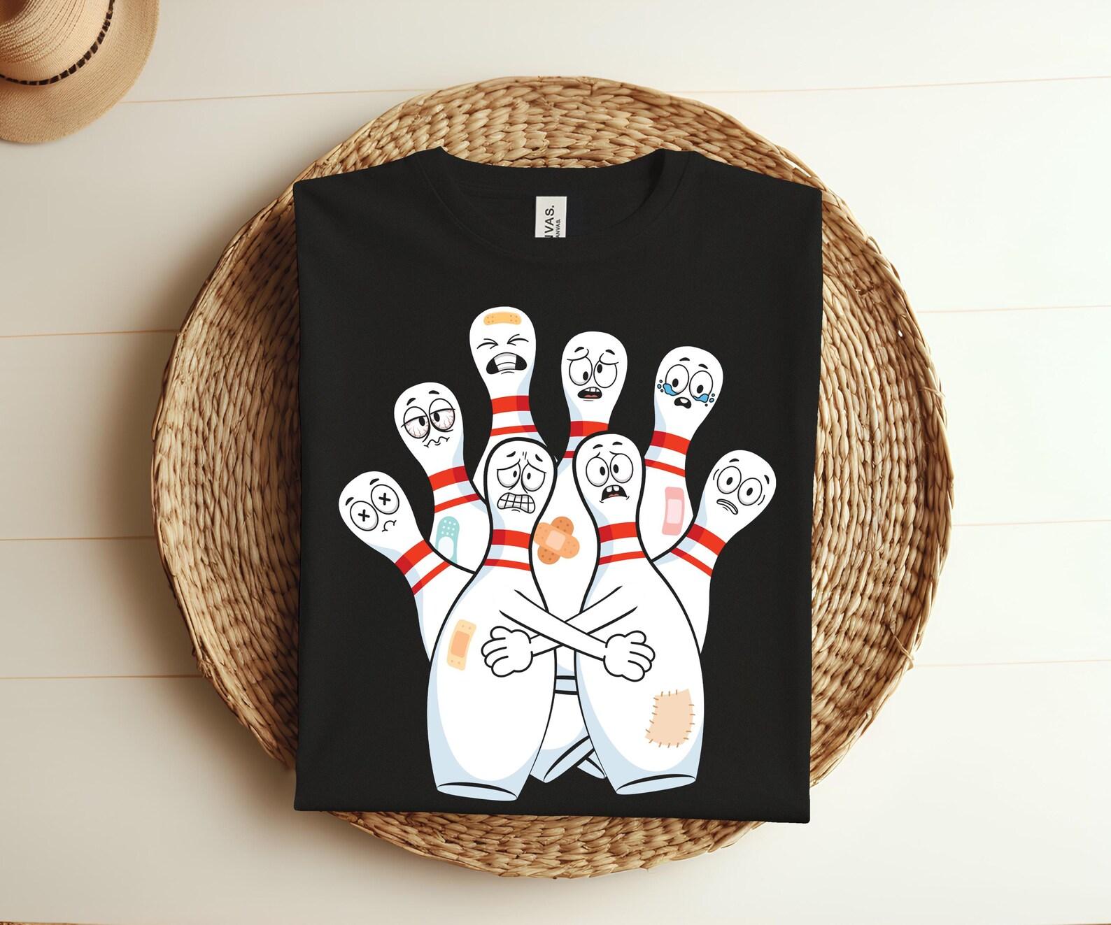 Cartoon Bowling Scared Bowling Pins Funny Sport Bowler T-Shirt, Bowling Game Play Lover Tshirt, Gift For Bowlers, 10 Pin Game Lover Outfit, 140