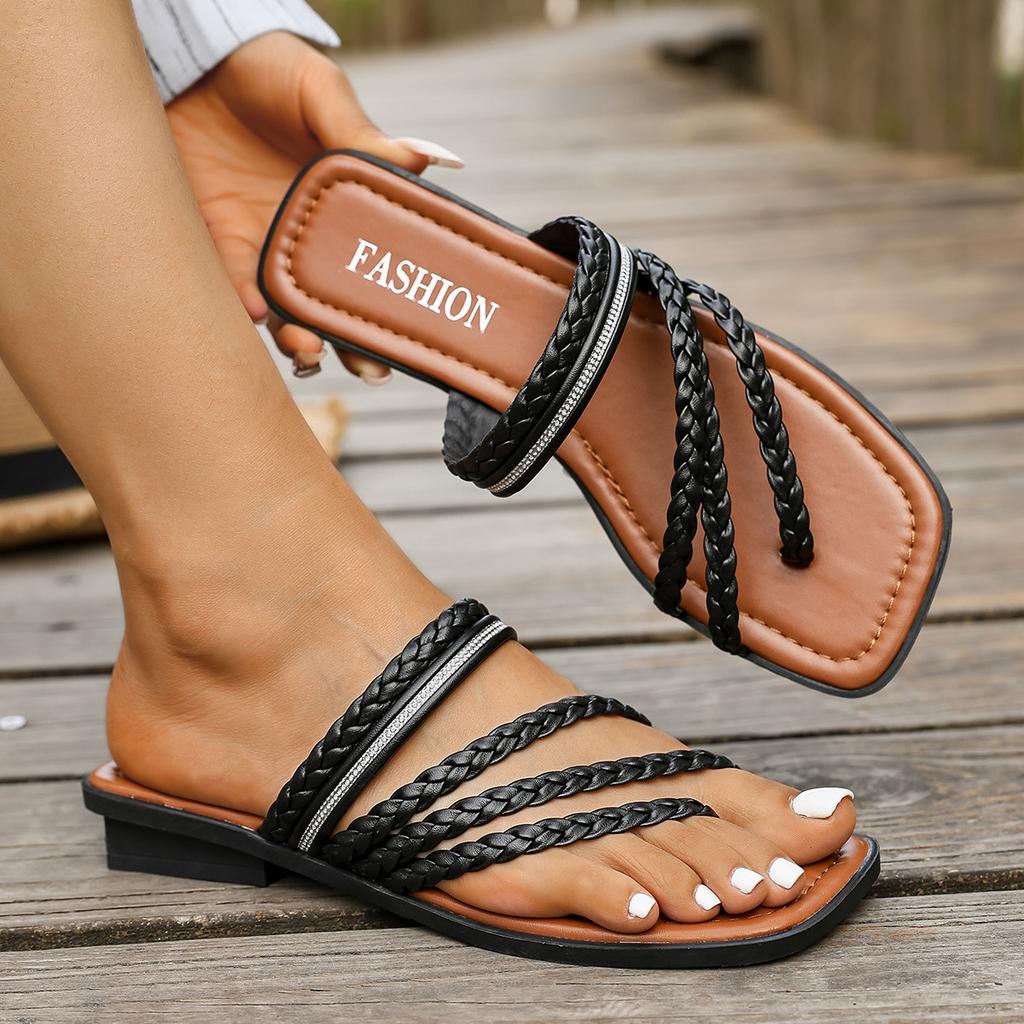Fashion Women Slippers Fashion Casual Flat Sandals Plus Size 2025 New Style Braided Shoes for Women Band Roman Beach Sandals