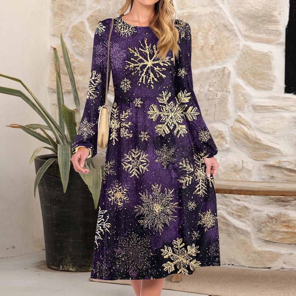 Women's Christmas Printed Fashionable Loose Round-neck Dress