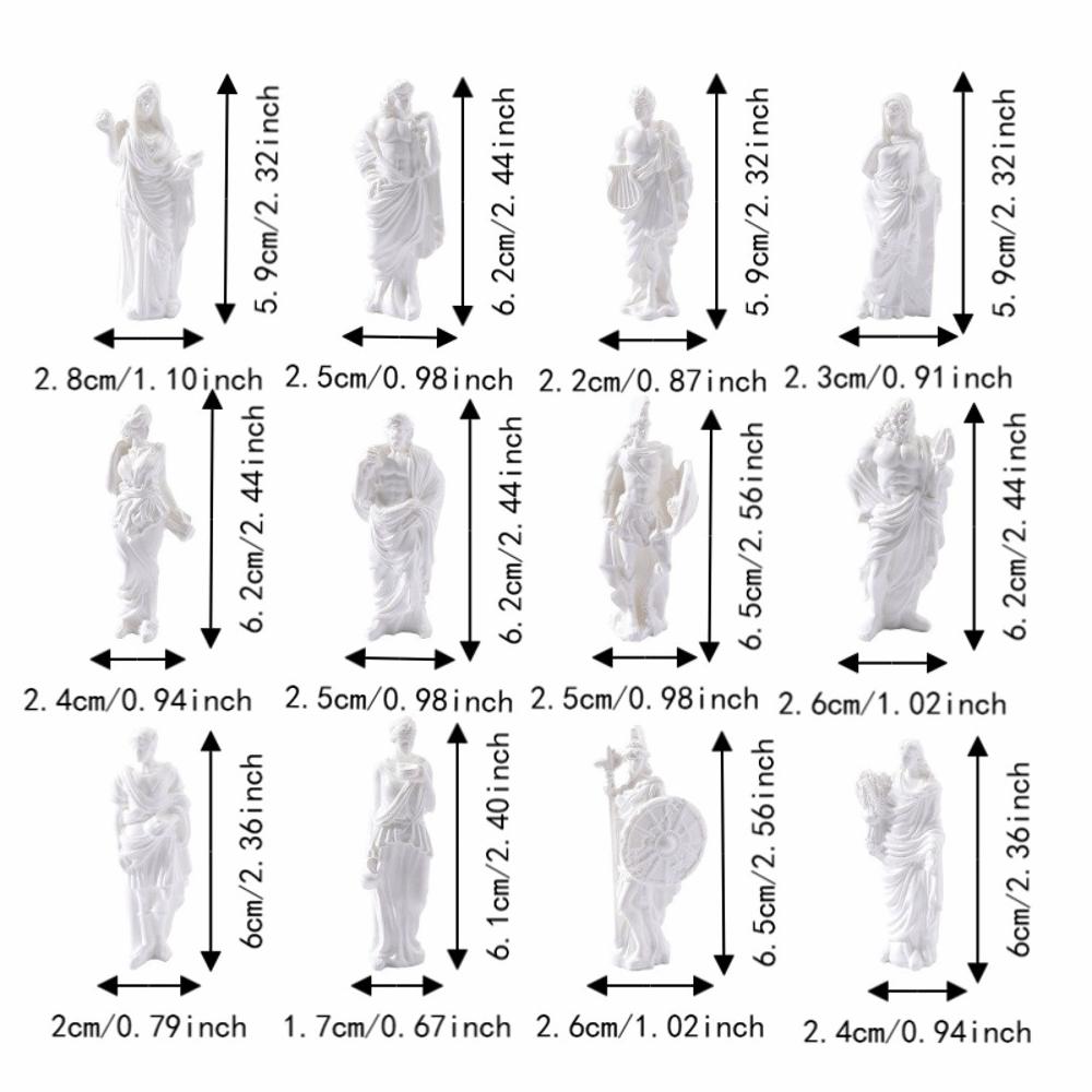 Vintage Twelve Gods Figurine Set Greek and Roman Mythology Mini Roman Gods Statue  Home Decor