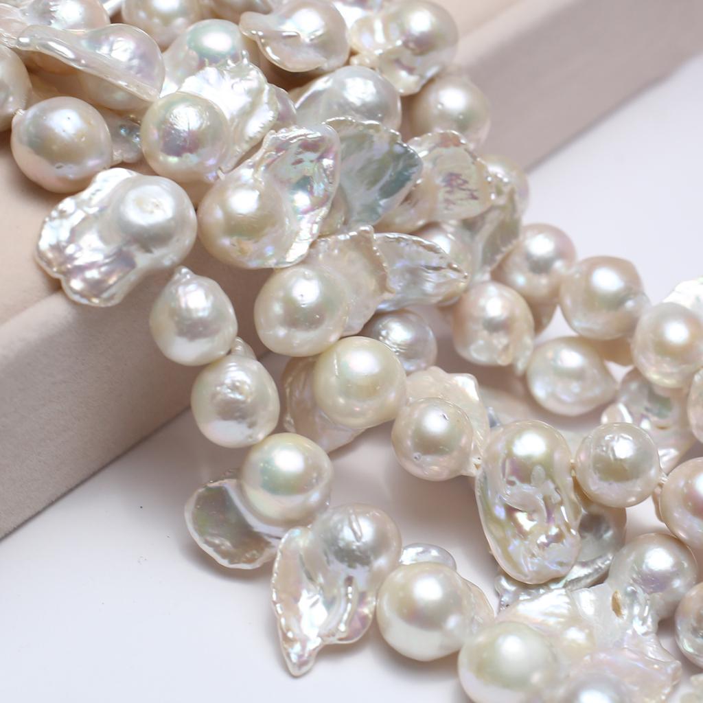 Baroque Handmade Fishtail Pearl 15-23mm, White Natural Freshwater Pearls Beads for Jewelry Making DIY Necklace Accessories, Mother's Day Crafts 36cm
