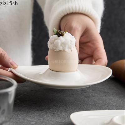 White Ceramic Egg Tray Irregular Egg Tray Cup Egg Rack Dessert Plate Dining Plate Breakfast Bowl Dim Sum Dish Fruit Bowl Tray