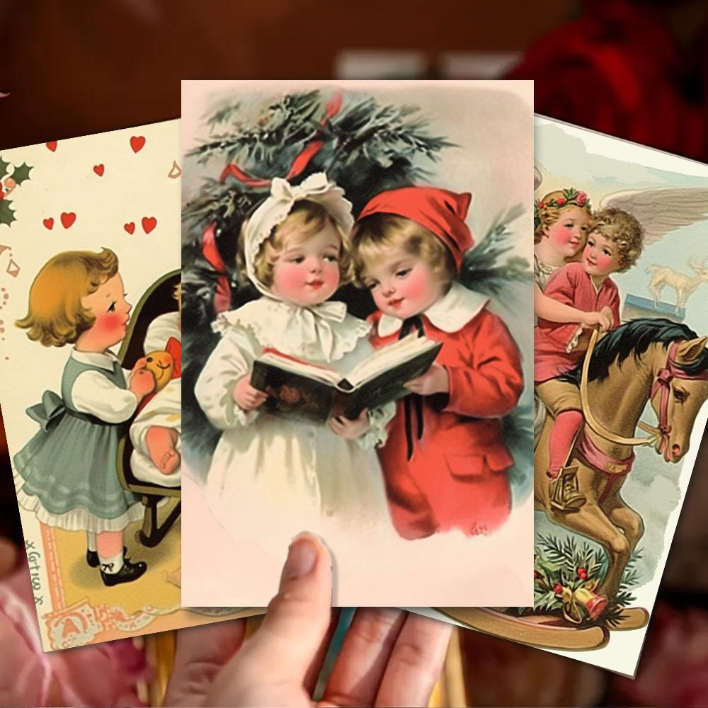 32pcs, vintage Christmas postcards, Santa Claus, birthday/anniversary gifts, collectibles, suitable for gifting, and mailable.