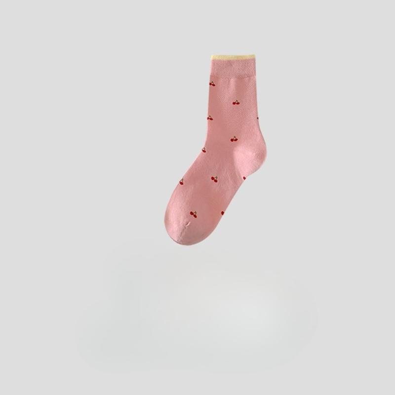 

Носки без косточек из пряжи в горошек для женщин, универсальные мультяшные носки до середины икры для весны и осени, влагопоглощающие и защищающие от запаха длинные носки без косточек 1 pair вишня