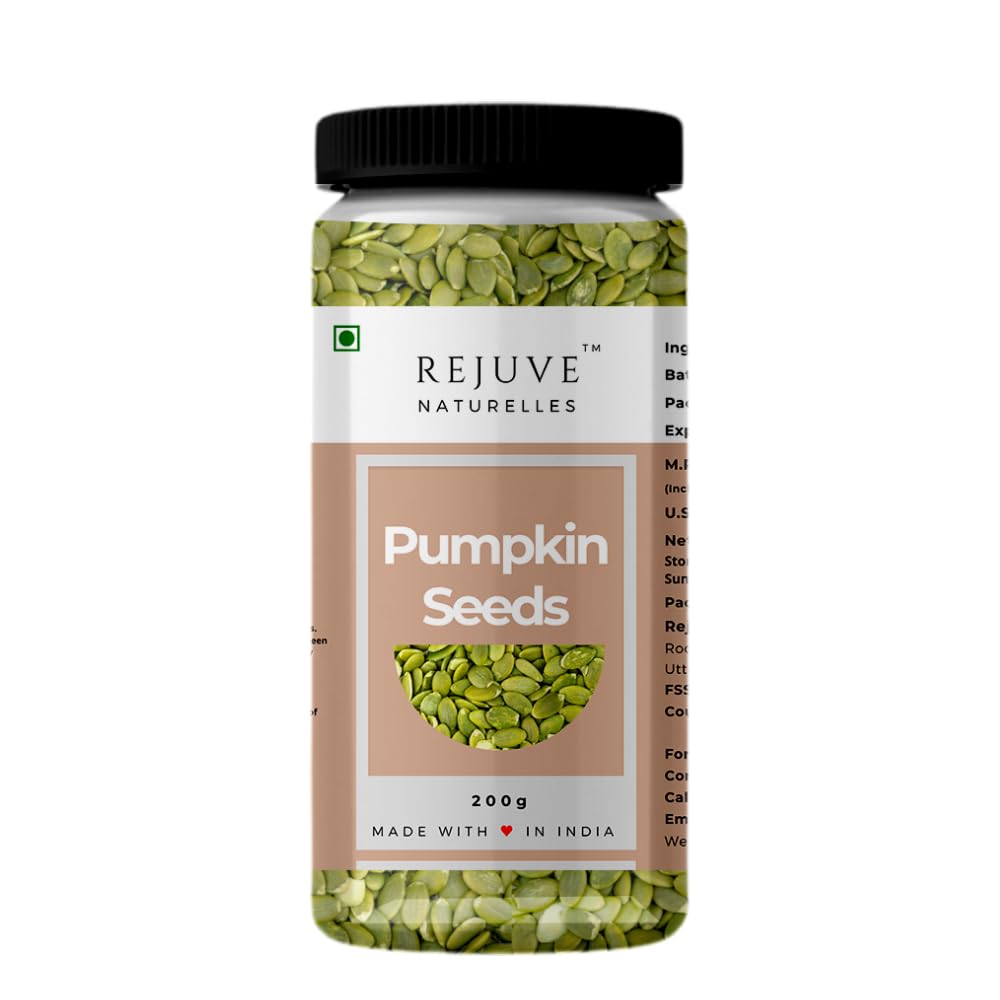 

Rejuve Naturelles Premium Pumpkin Seeds Jar | Seeds for eating | Rich in Vitamins, Fibre and protein | 100% Pure and Natural Raw Pumpkin Seed (20