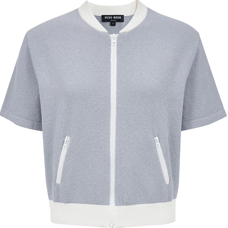 Veromoda Cotton Blend Colorblock Short Sleeve Knit Cardigan