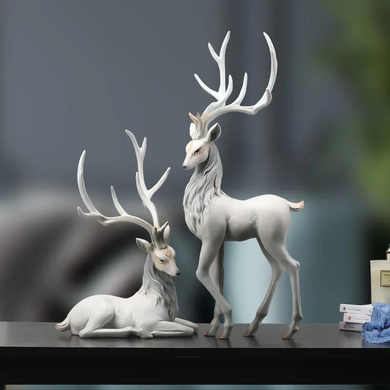 2025 New Deer Decoration Reindeer Ornaments Resin ELK Sculpture For Living Room Luxury Nordic Home Decor Sculptures Figurines