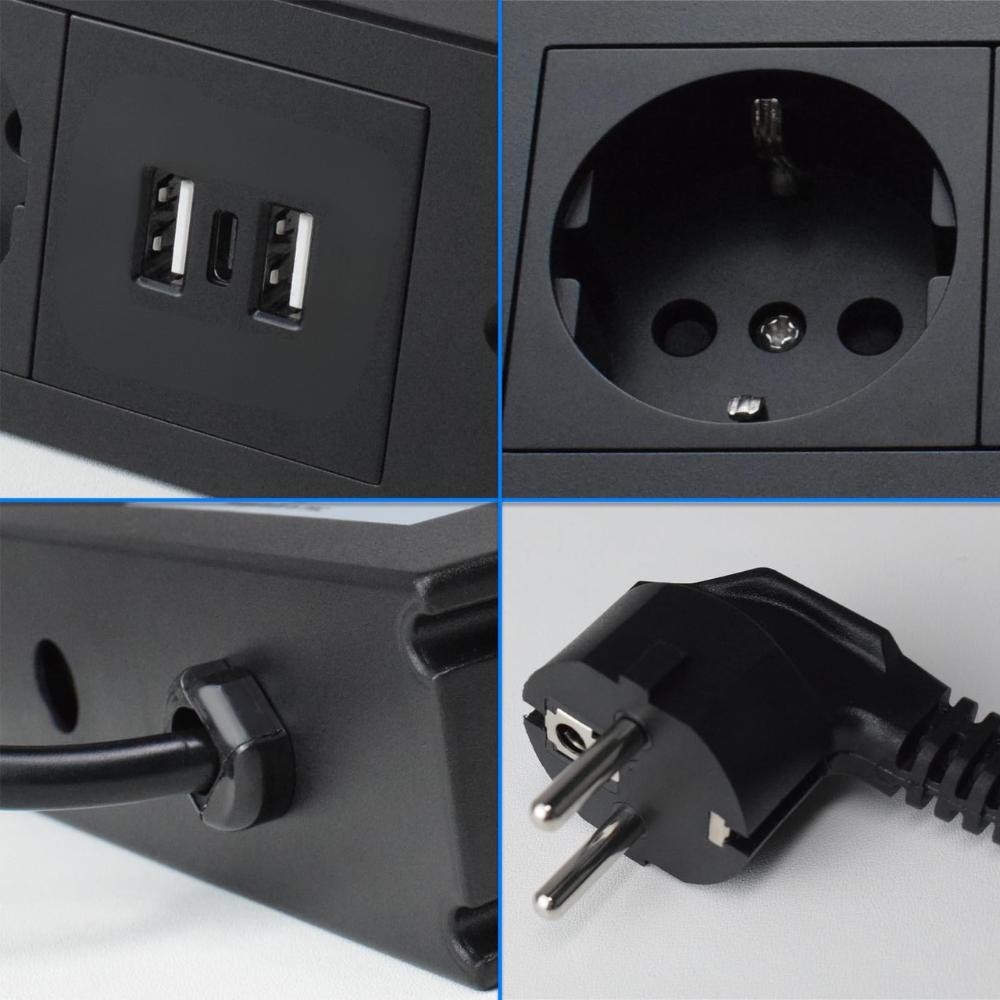 Recessed Power Strip with 2 Sockets USB A USB C Ports Embedded Furniture Charging Station for Desk Nightstand Cabinet