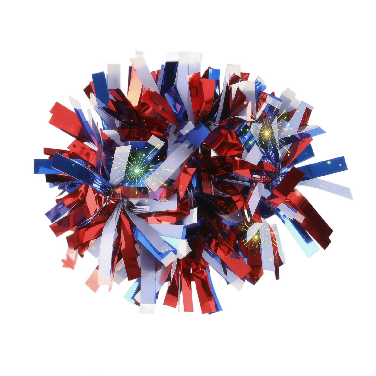 

Patriotic Metallic Pom Poms for Celebrations Red White and Blue Striped Handheld Cheer Accessories for Events and Parties USA Theme One Size