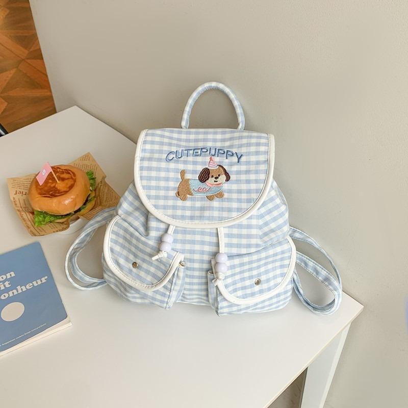 Cute Plaid Girl Travel Backpack Niche Design Cartoon Backpack Women Light Commuter Travel Backpack