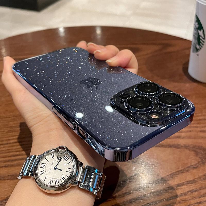 Starry Sky Glitter Applicable To Apple 17 Promax Mobile Case Electroplating IPhone 15 Transparent with Lens Film Protection Case