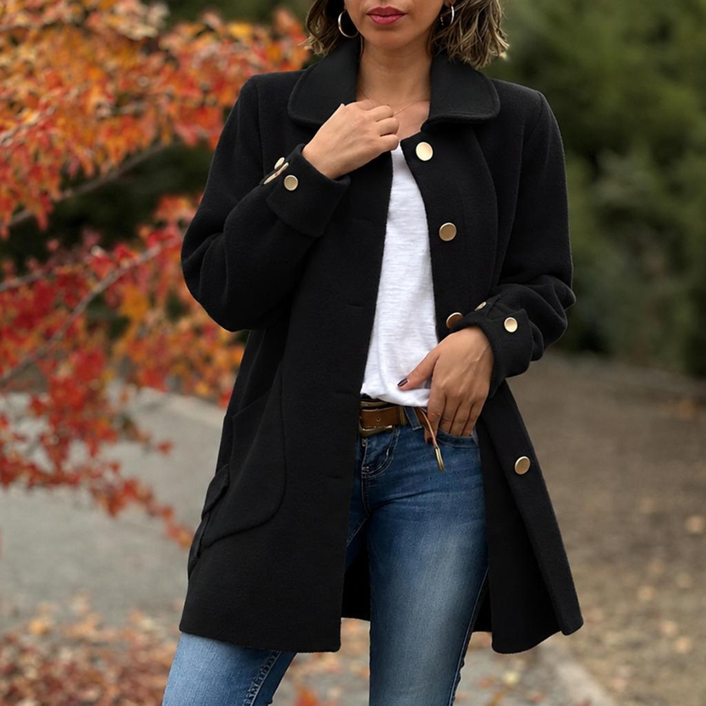Women's Casual Collar Wool Coat with for Winter