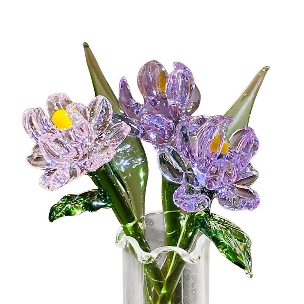 Glass Flowers Figurine with Vase Gifts Home Decorations Office Home Decor Bouquet Gift for Girlfriend Mom Women Birthday Wedding