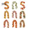 Realistic Orange Red Maple Leaves Artificial Fall Leaf Wreath, Autumn Vine with Pine Cones Pumpkins, Reusable Holiday Gifts for Family Hanging