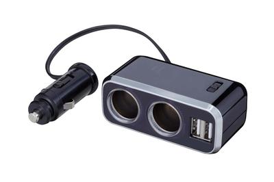 Napolex Fizz Car Cigarette Lighter Dual Socket with Two USB USB2 10A Fuse for 12V Power Adjustable Simultaneous Charging for Tablets and Car Ports,